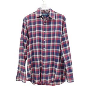 Ralph Lauren Men Custom Fit Plaid Button Down Shirt Red Blue Cream Size M